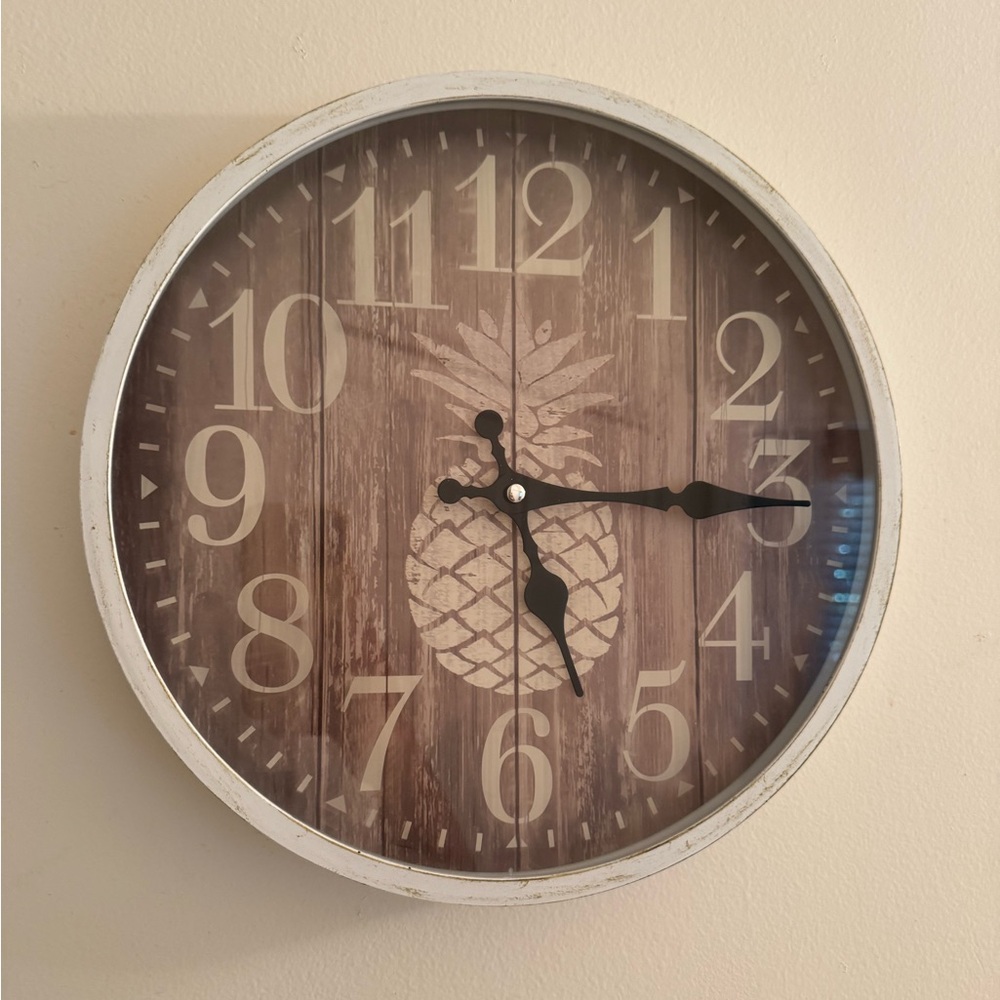 Rustic Gray Wall Clock with Pineapple Design